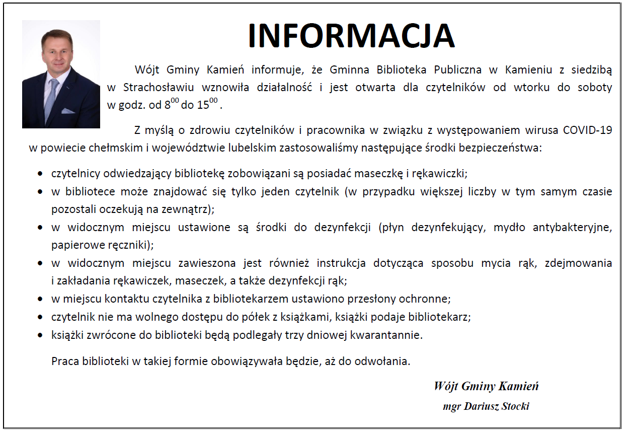 Wznowienie działalności Gminnej Biblioteki Publicznej w Kamieniu