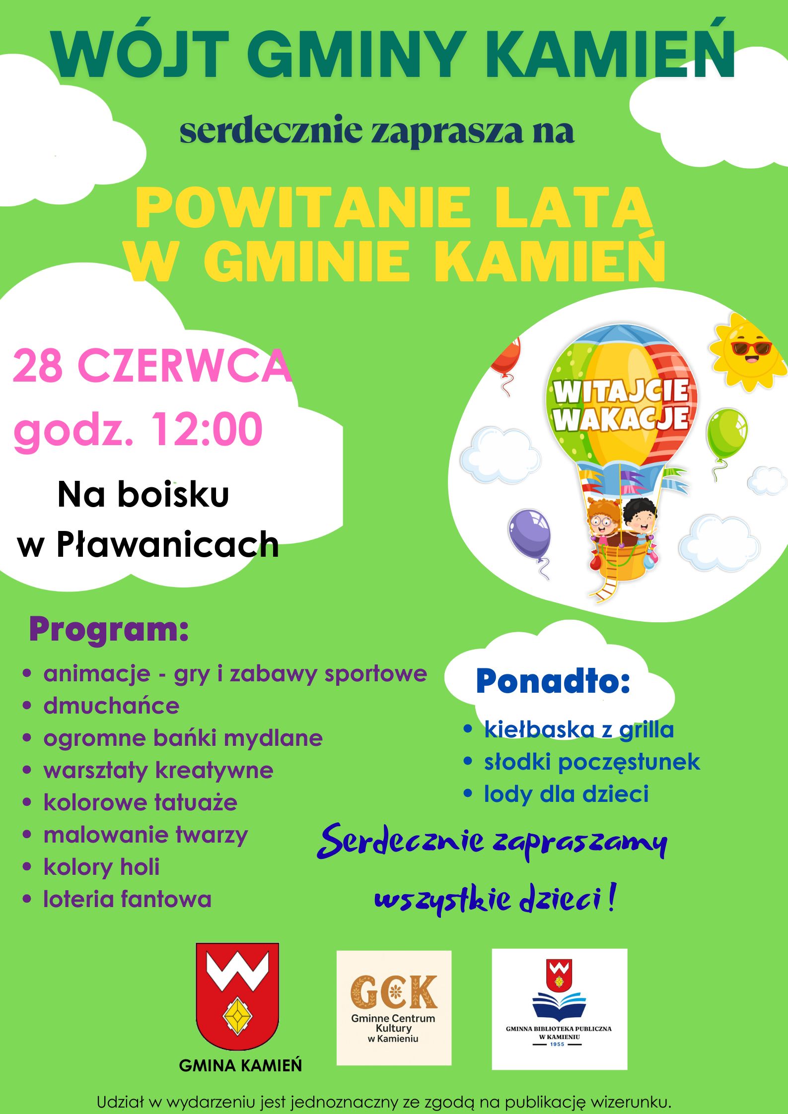 Powitanie lata w gminie Kamień – 28 czerwca godz. 12.00 na boisku w Pławanicach