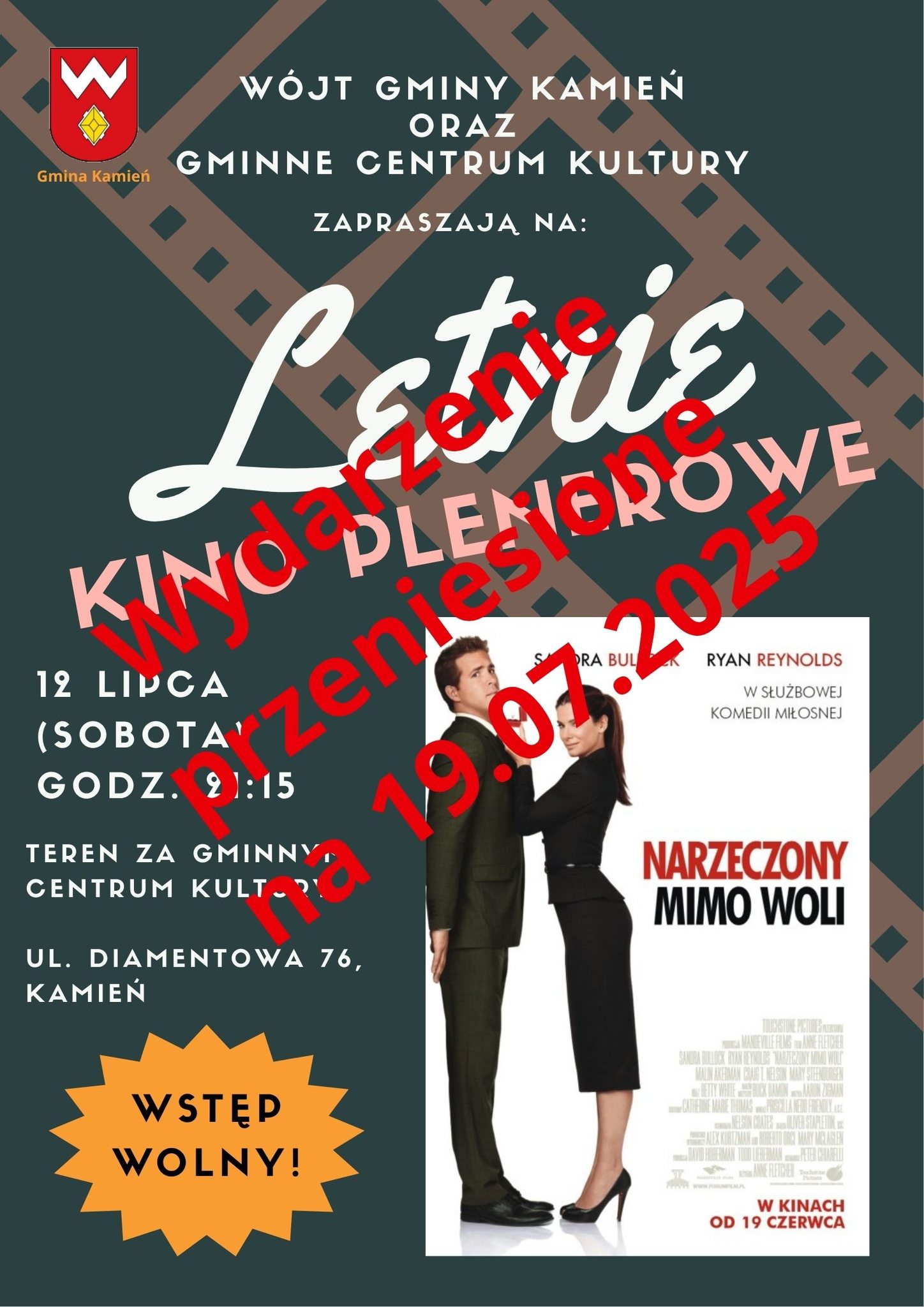 UWAGA! SEANS PRZEŁOŻONY! Letnie Kino Plenerowe – projekcja filmu „NARZECZONY MIMO WOLI”