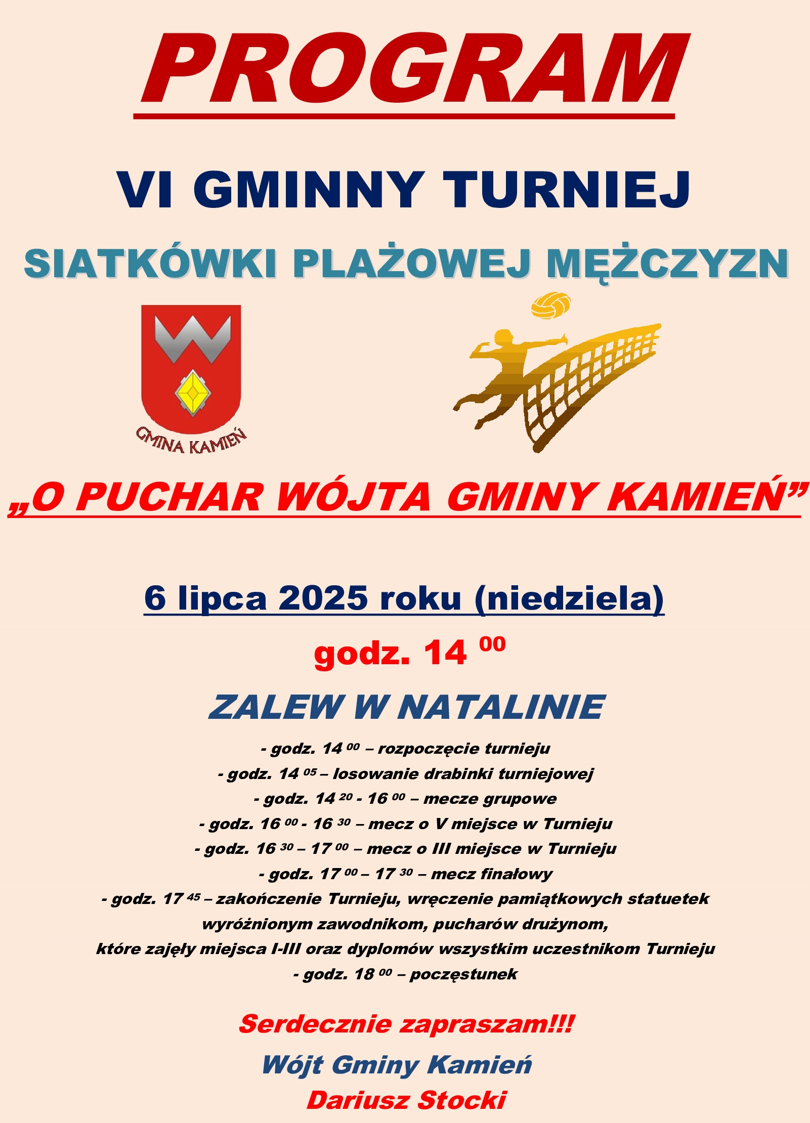 VI Gminny Turniej Siatkówki Plażowej Mężczyzn o puchar Wójta Gminy Kamień – 6 lipca godz. 14.00 zalew w Natalinie
