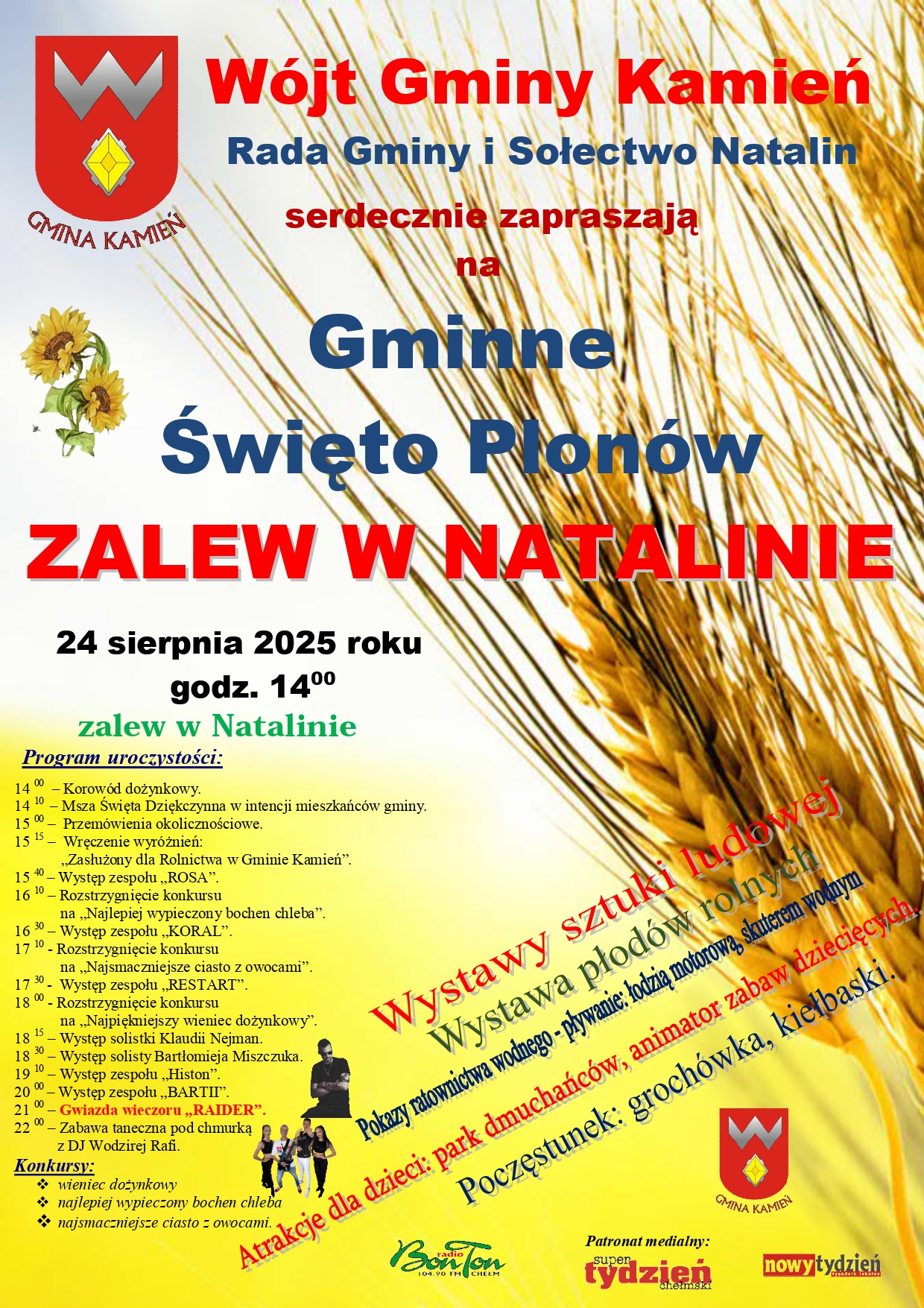 Gminne Święto Plonów – zalew w Natalinie – 24 sierpnia godz. 14.00