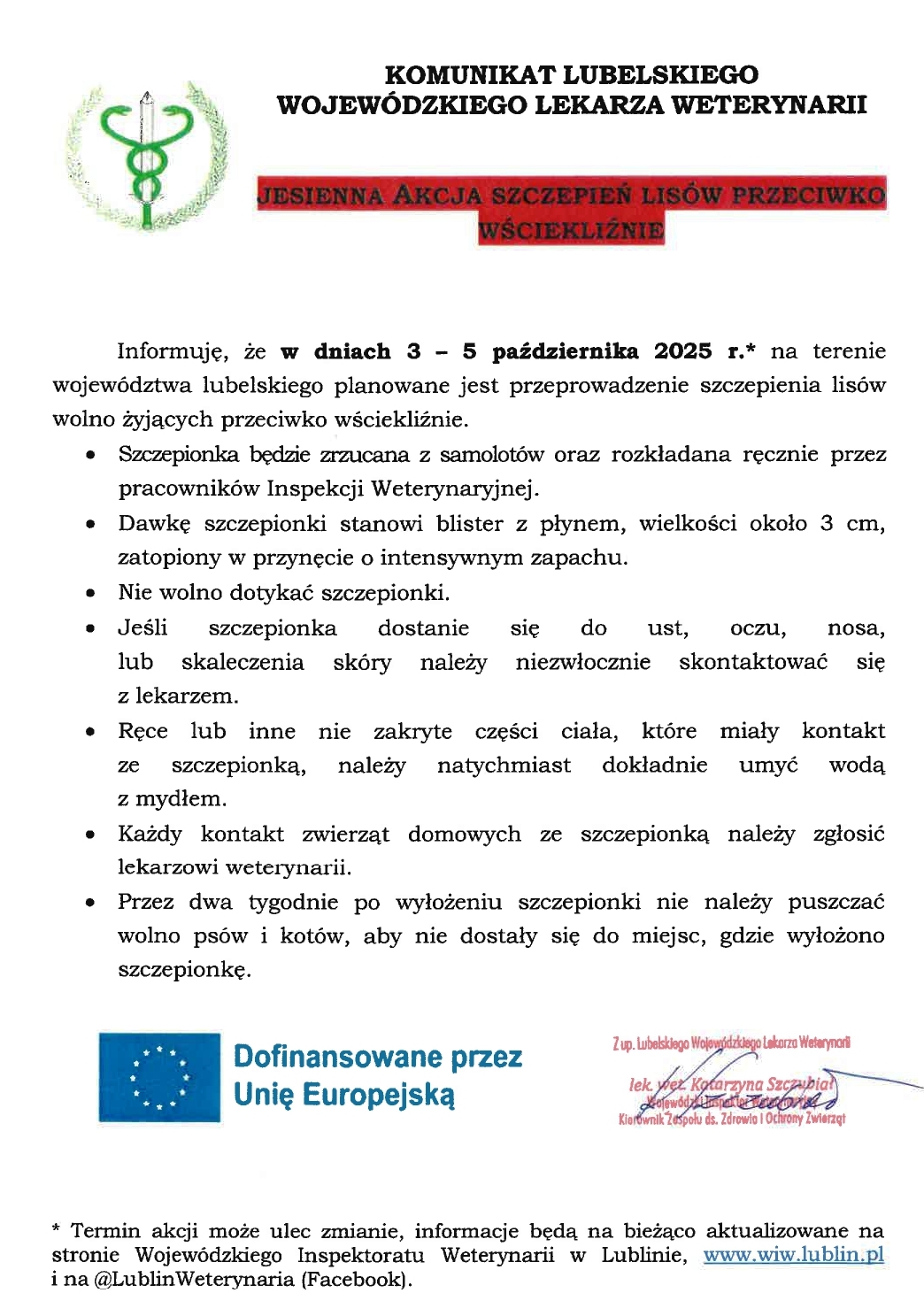 Jesienna akcja szczepienia lisów przeciwko wściekliźnie