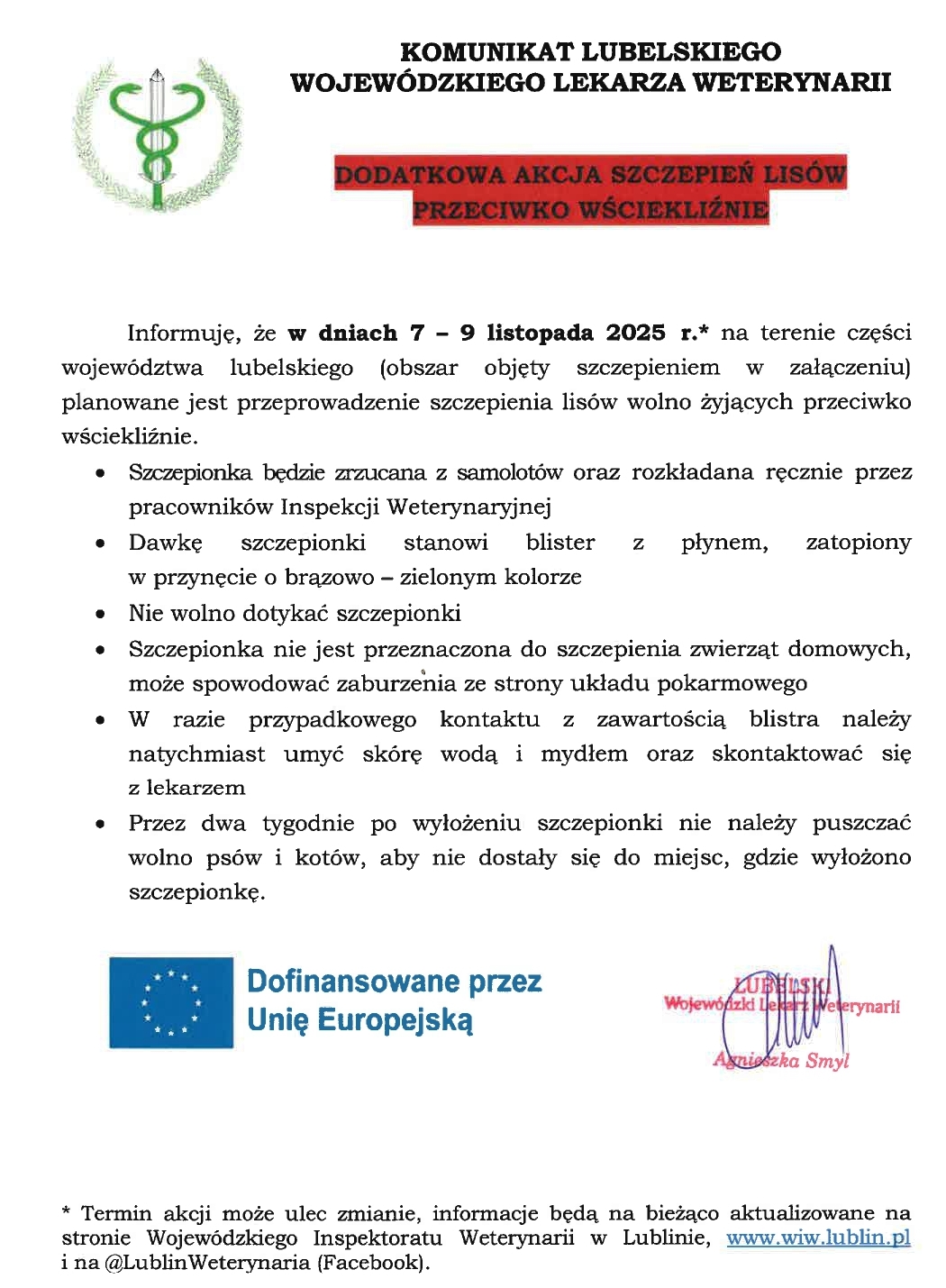 Akcja szczepień lisów wolno żyjących przeciwko wściekliźnie