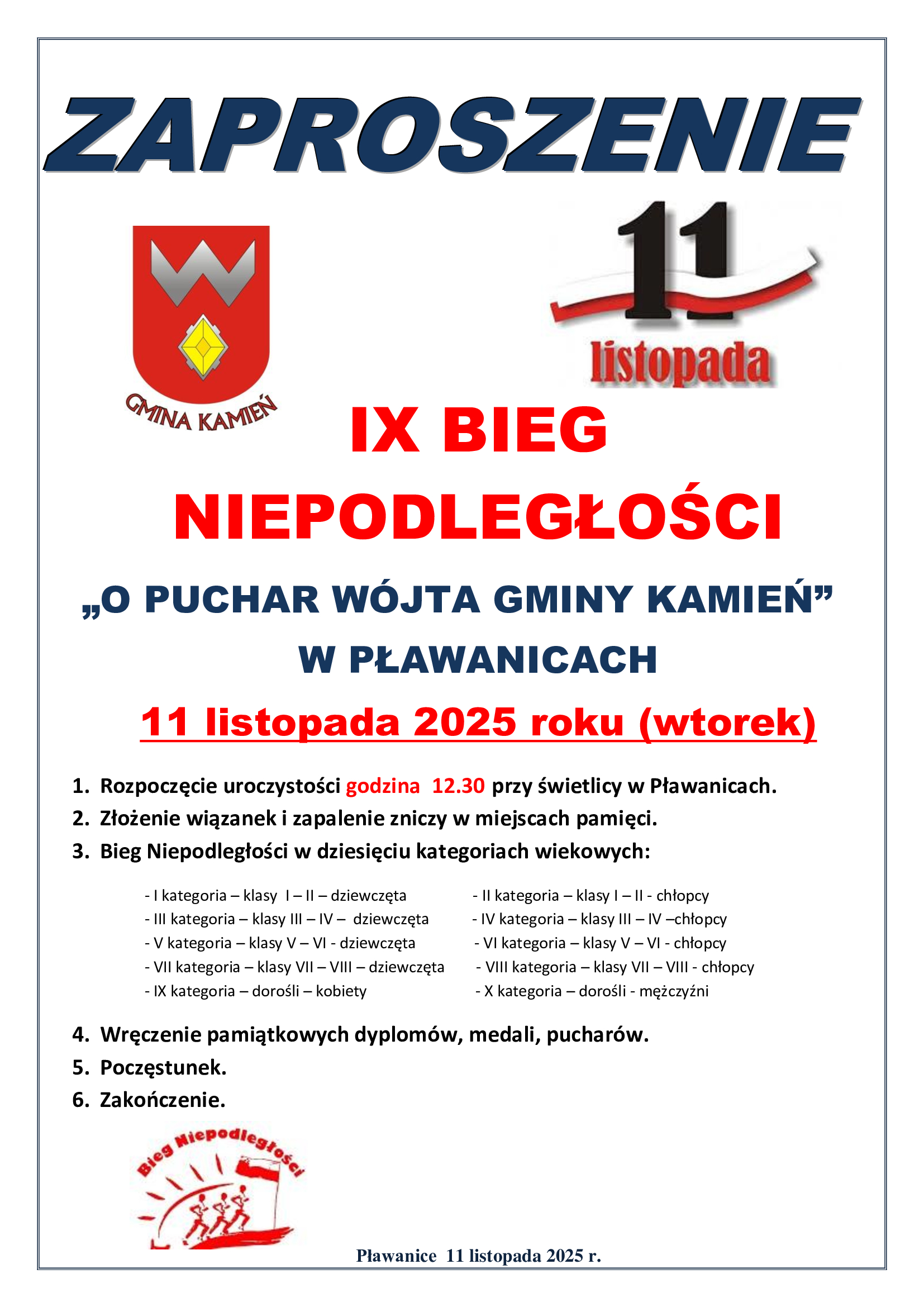 IX BIEG NIEPODLEGŁOŚCI – 11 listopada (wtorek) w Pławanicach