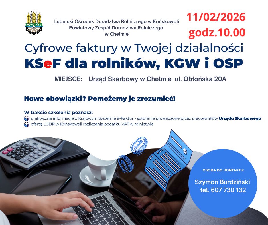 Szkolenie cyfrowe faktury KSeF dla rolników, KGW, OSP