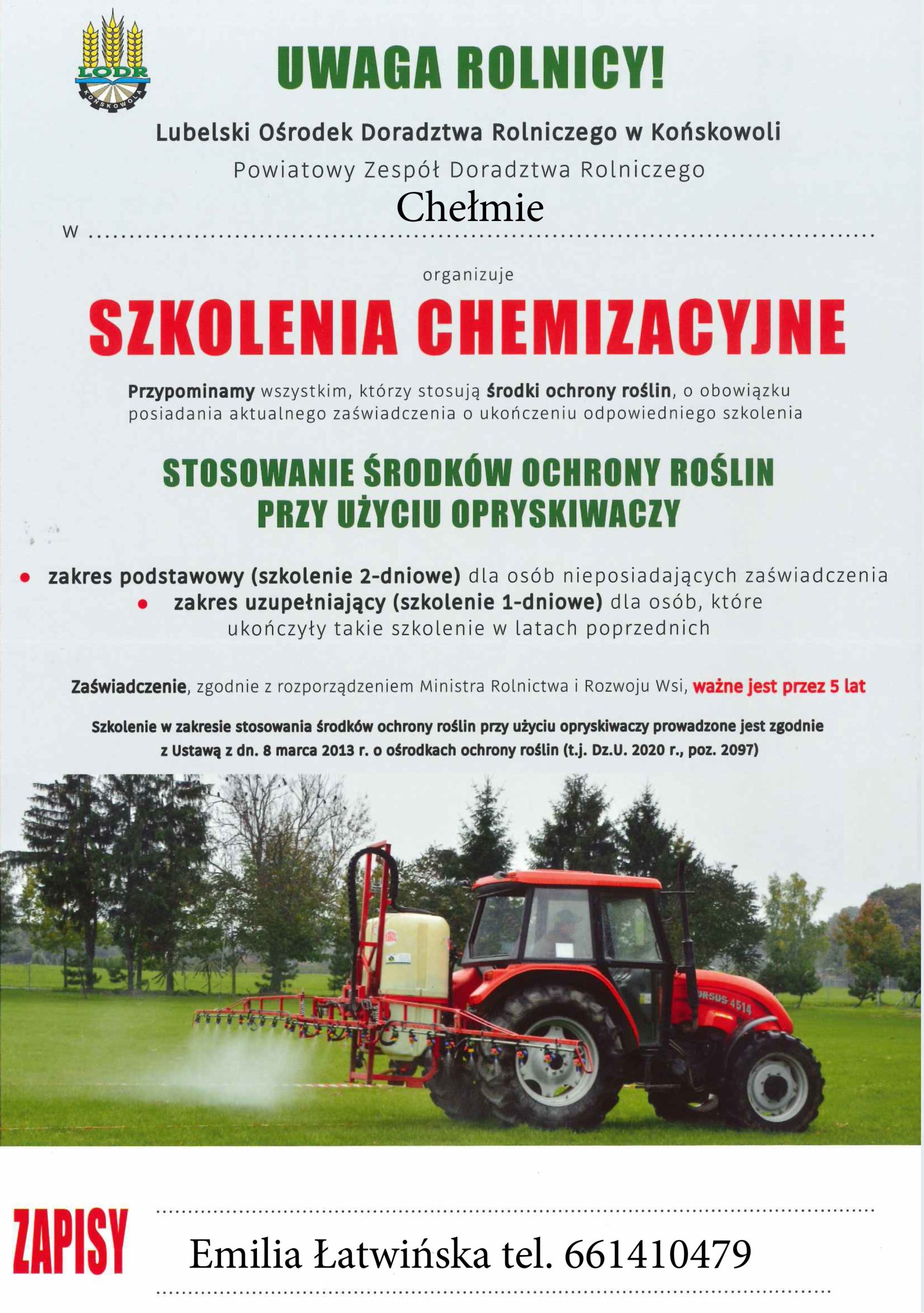 Zapisy na szkolenie chemizacyjne organizowane przez LODR PZDR w Chełmie
