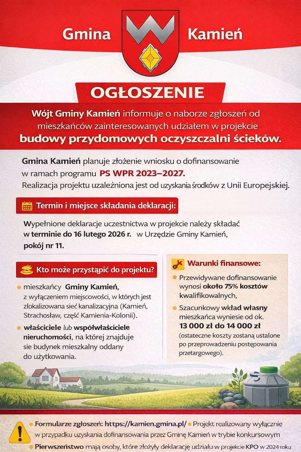 Nabór deklaracji na budowę przydomowych oczyszczalni ścieków