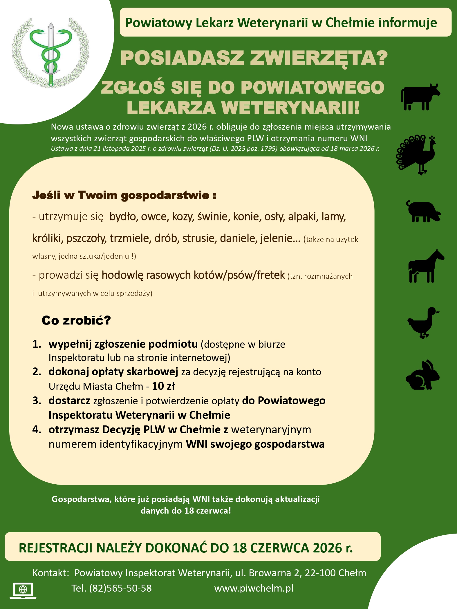 Posiadasz zwierzęta – zgłoś się do Powiatowego Lekarza Weterynarii