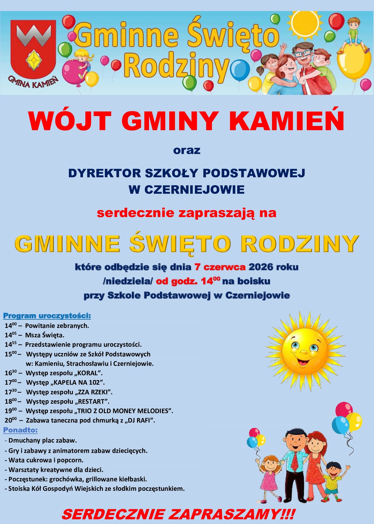 Gminny Dzień Rodziny – 7 czerwca (niedziela) godz. 14.00 – boisko przy Szkole Podstawowej w Czerniejowie