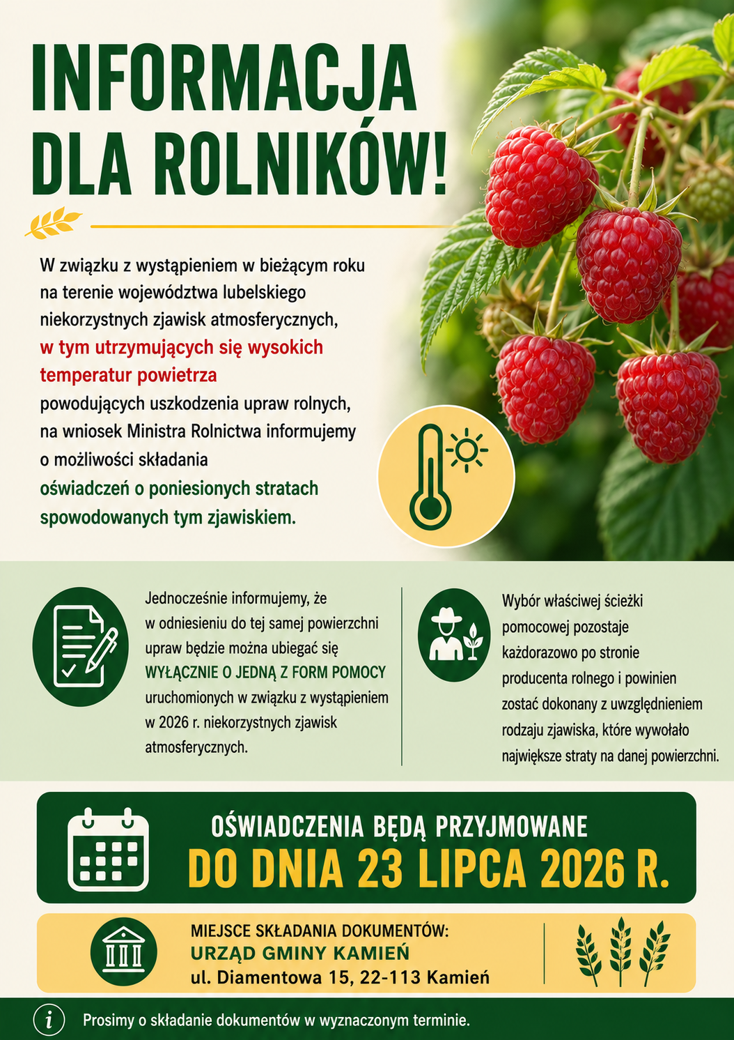 INFORMACJA DLA ROLNIKÓW – strat w uprawach rolnych spowodowanych wysokimi temperaturami powietrza