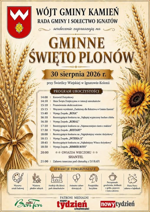 Zaproszenie na Dożynki Gminne w Ignatowie Kolonii w dn. 30 sierpnia godz. 14.00
